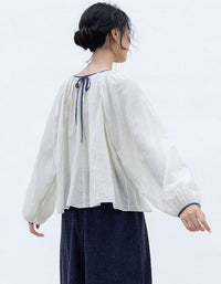 Relaxed Fit White Cotton Prairie Style Blouse Top
