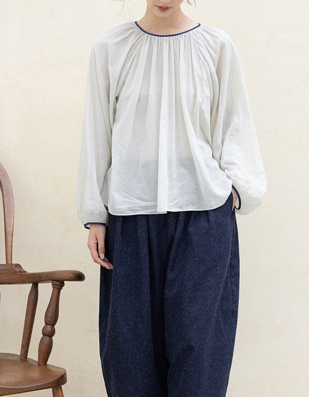 Elegant White Tie Neck Cottagecore Blouse for Women