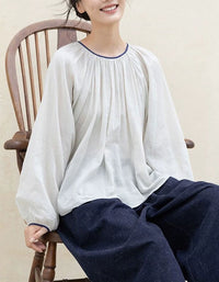 Soft Cotton White Long Sleeve Bohemian Blouse Top