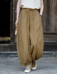 Lightweight Linen Harem Trousers Women Minimal Outfit