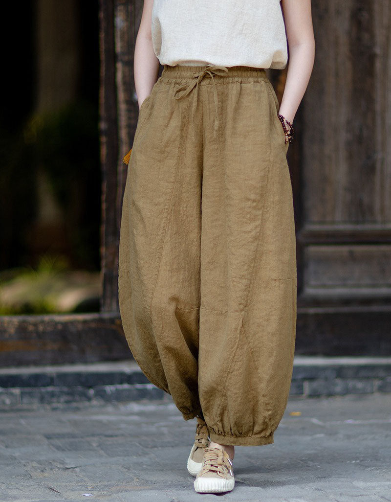 Relaxed Fit Linen Balloon Pants Women Everyday Wear