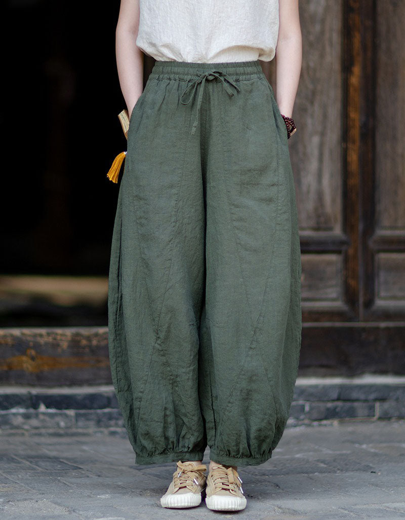 Boho Linen Balloon Pants Women Relaxed Fit Summer Style