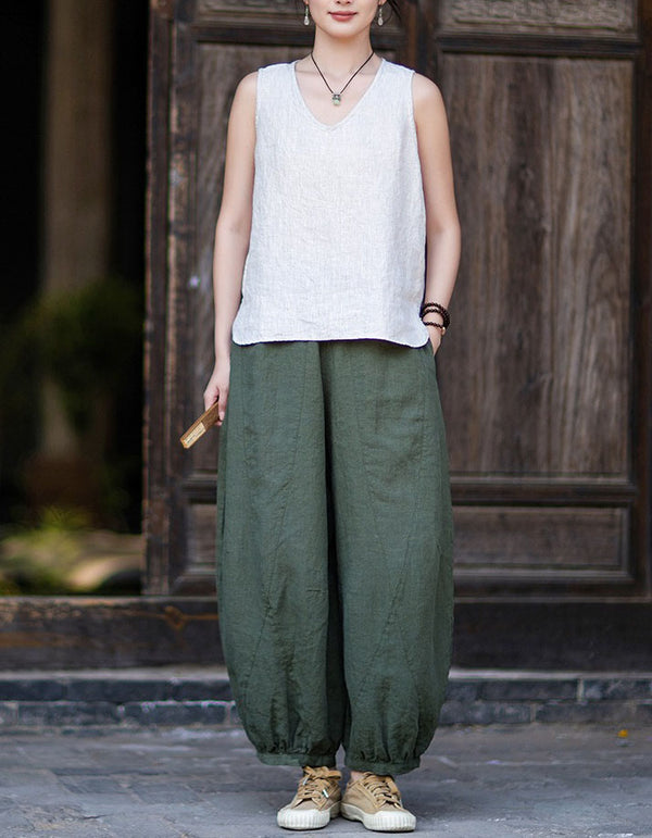 Oversized Linen Balloon Pants Women Casual Boho Style