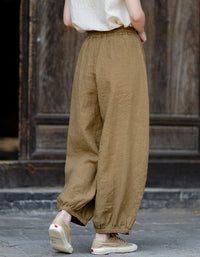 Minimalist Beige Linen Pants Women Loose Fit Fashion