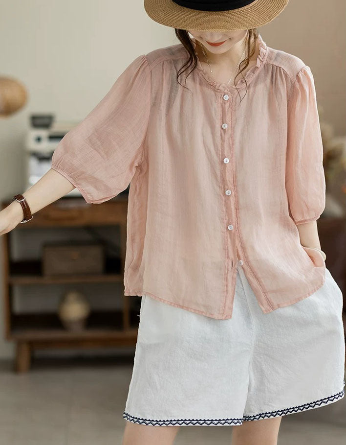 Elastic waist linen shorts for women relaxed fit