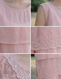 Women’s pink summer tank top with embroidered lace detail
