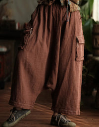 Women Summer Loose Fit Pure Color Cotton Wide-leg Pants