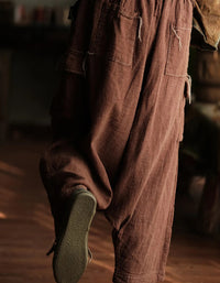 Women Summer Loose Fit Pure Color Cotton Wide-leg Pants
