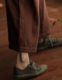Women Summer Loose Fit Pure Color Cotton Wide-leg Pants