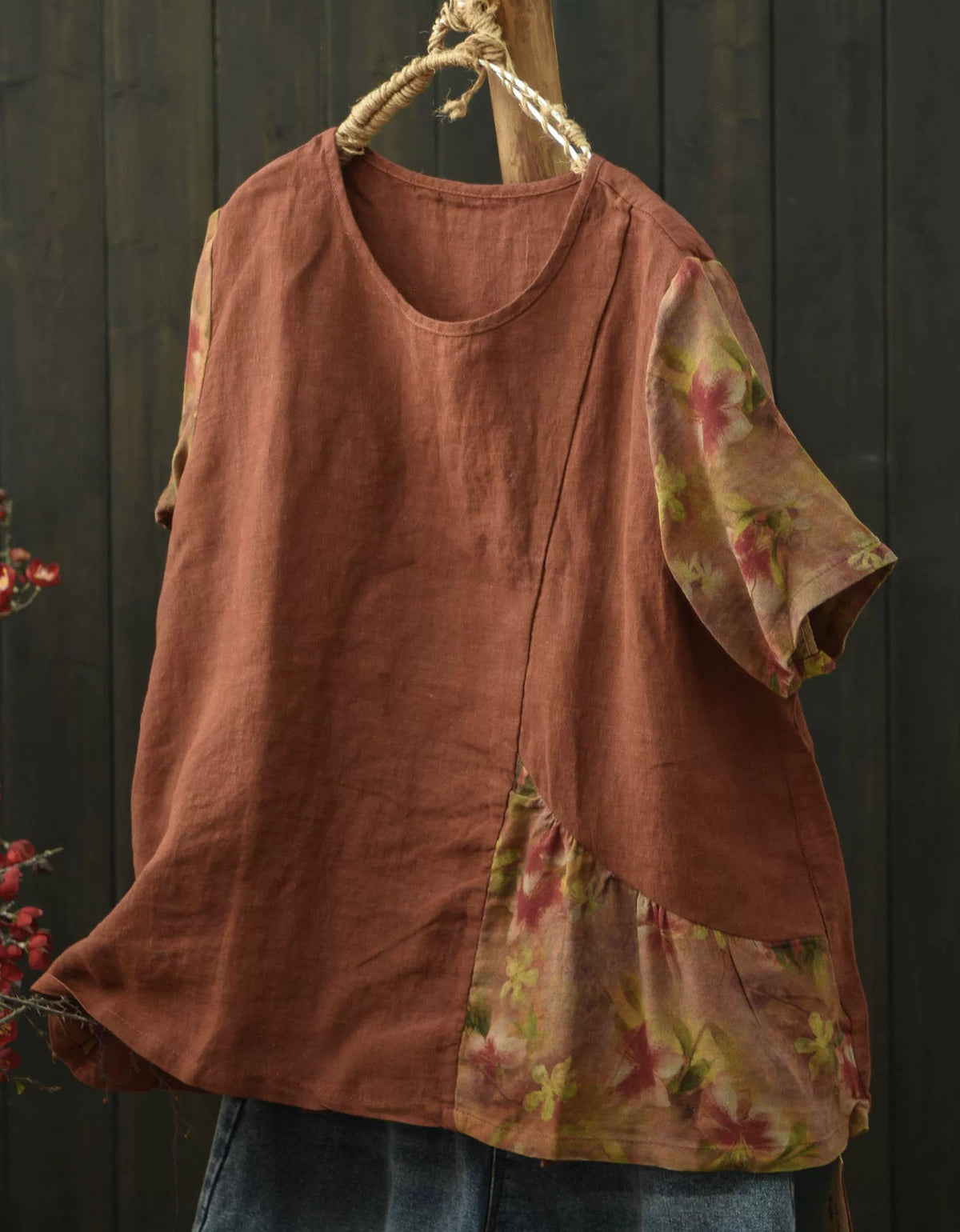 Women’s Loose Fit Patchwork Tunic Lightweight Casual