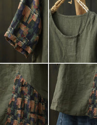Oversized Cotton Linen Patchwork Top Casual Style