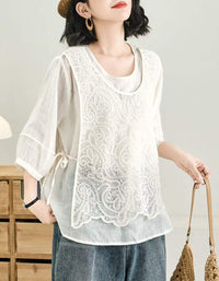 Women's casual white lace blouse perfect for summer, vacation, and everyday wear