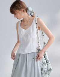 Breathable linen blend sleeveless top for warm weather