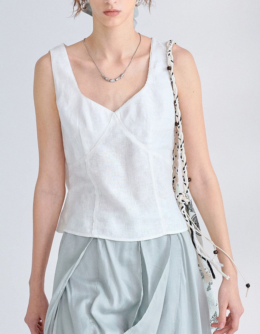 Soft linen blend fabric texture women’s blouse