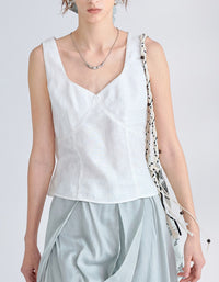 Soft linen blend fabric texture women’s blouse