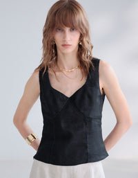 Relaxed fit black V neck summer blouse women