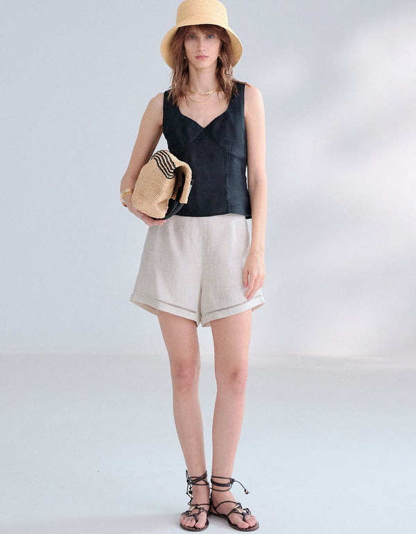 Elegant black sleeveless summer blouse for women