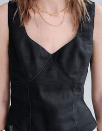 Tailored seam detail on black summer tank top