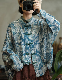 Retro Floral Mandarin Collar Loose Linen Jacket