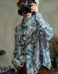 Women vintage Chinese print jacket with frog button closure