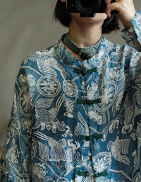 Vintage bird floral print loose fit jacket back detail