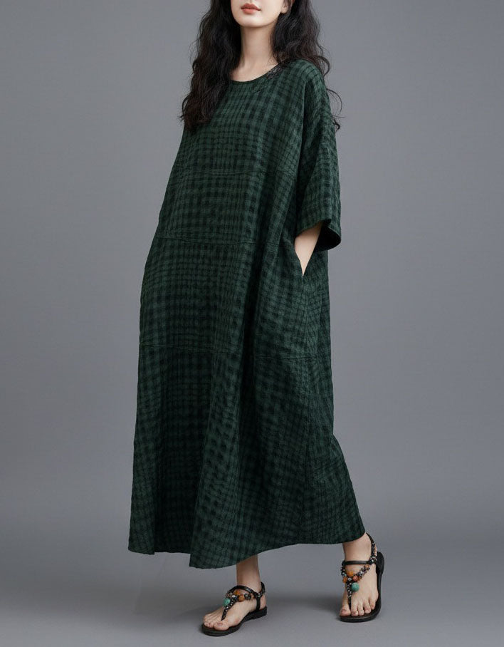 Loose Fit Red Plaid Cottagecore Maxi Dress
