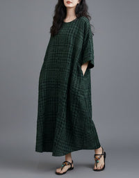 Loose Fit Red Plaid Cottagecore Maxi Dress