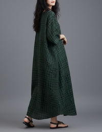 Vintage red check loose fit boho dress for women