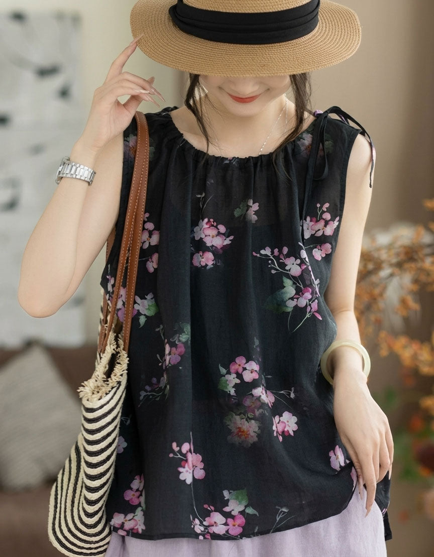Casual Floral Sleeveless Summer Top Women Boho Style