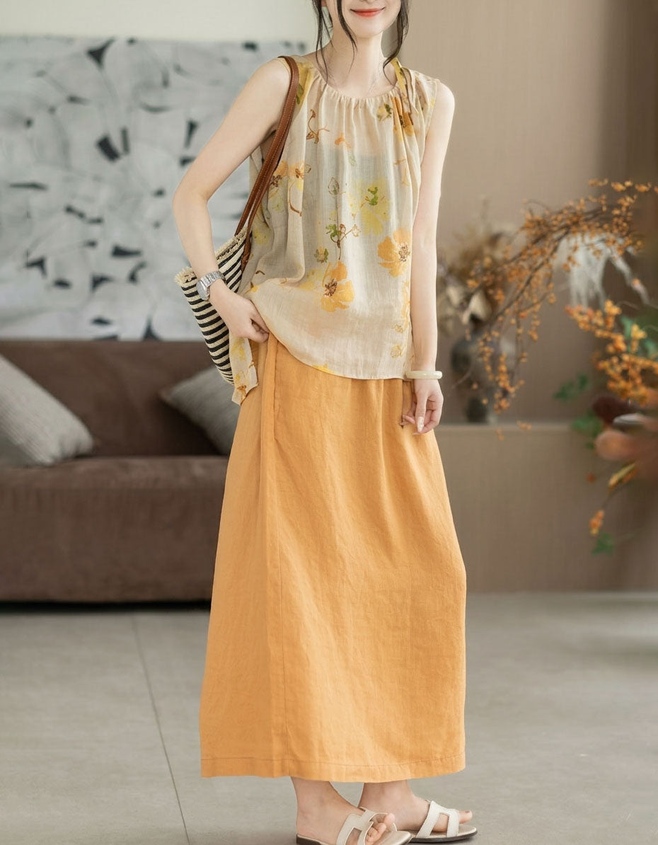 Women Floral Print Tank Top Lightweight Loose Blouse