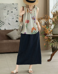 Women wearing black floral boho sleeveless blouse for summer