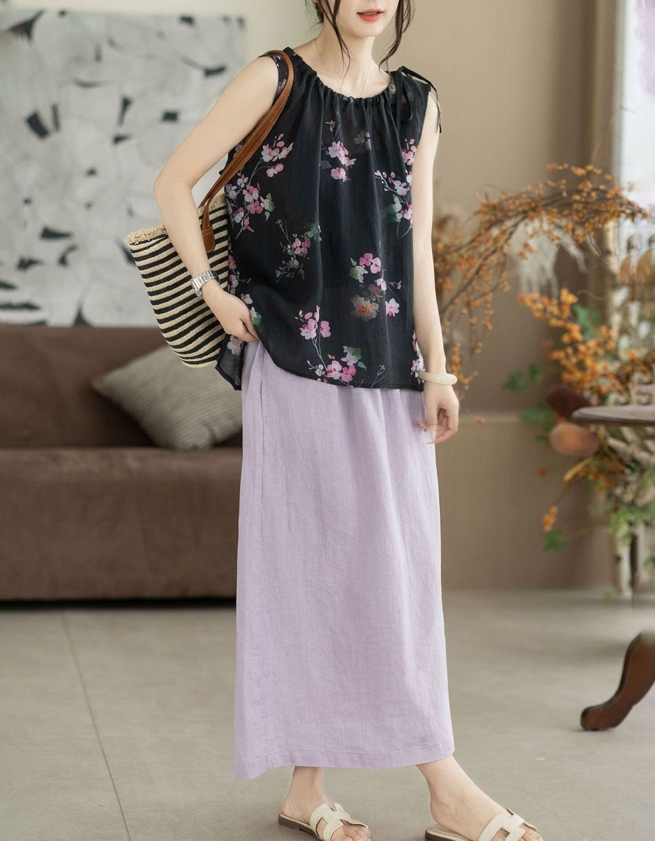 Women floral sleeveless blouse loose fit boho style