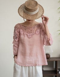 Lightweight Linen Crochet Top Women Boho Fashion