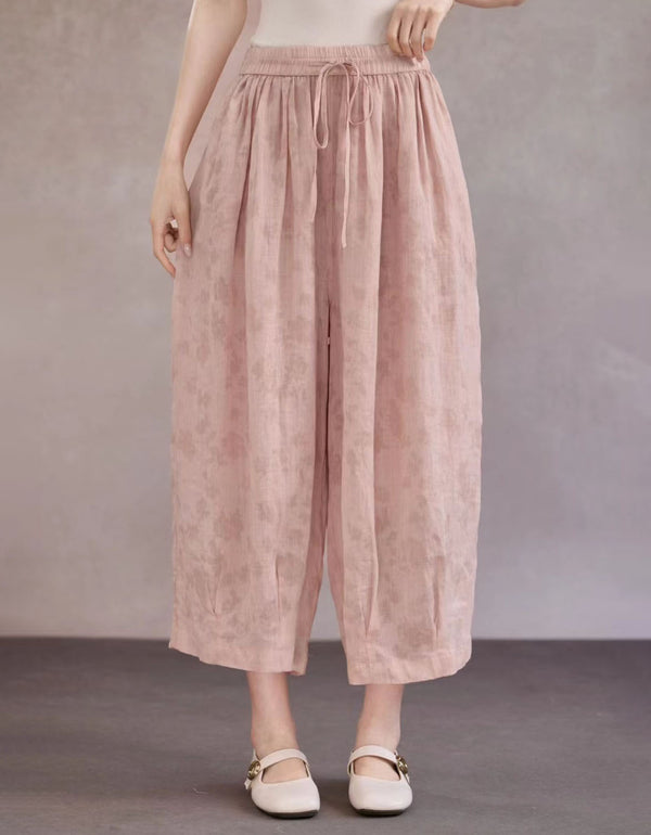 Casual Floral Palazzo Pants Women Elastic Waist