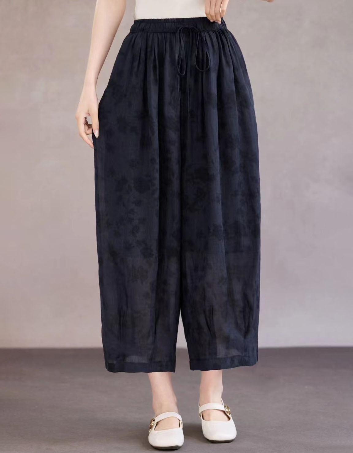 Women floral wide leg linen palazzo pants casual loose fit