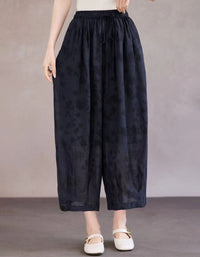 Women floral wide leg linen palazzo pants casual loose fit