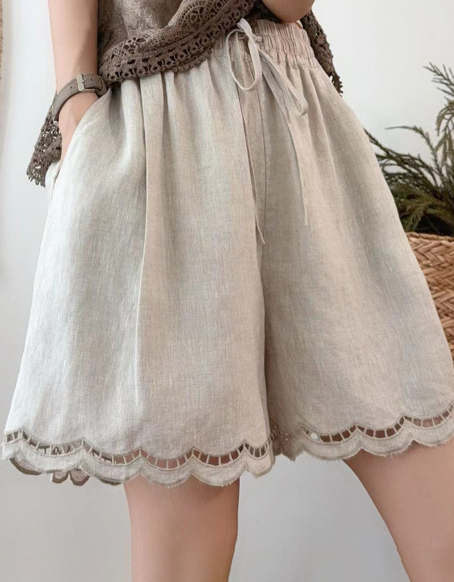 Women’s High Waist Drawstring Shorts – Scallop Trim Casual Summer Bottoms