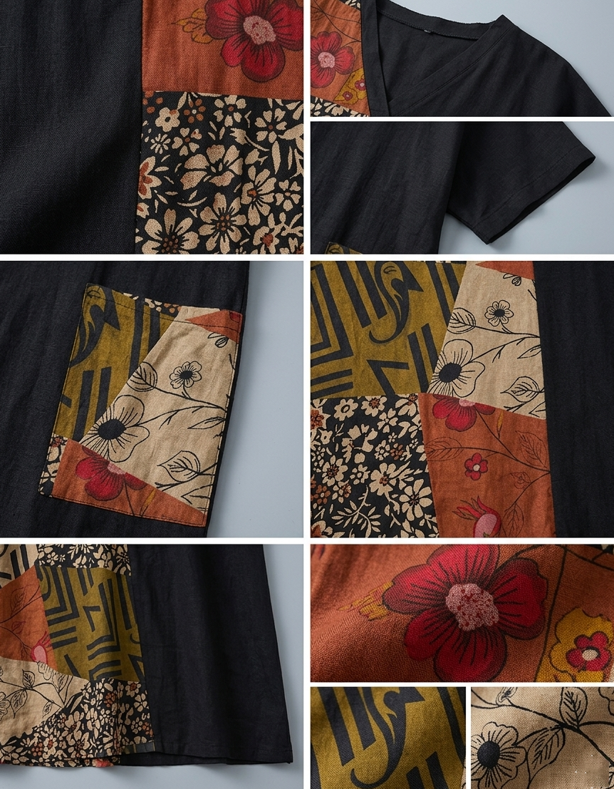 Vintage Inspired Patchwork Print Summer Maxi Dress