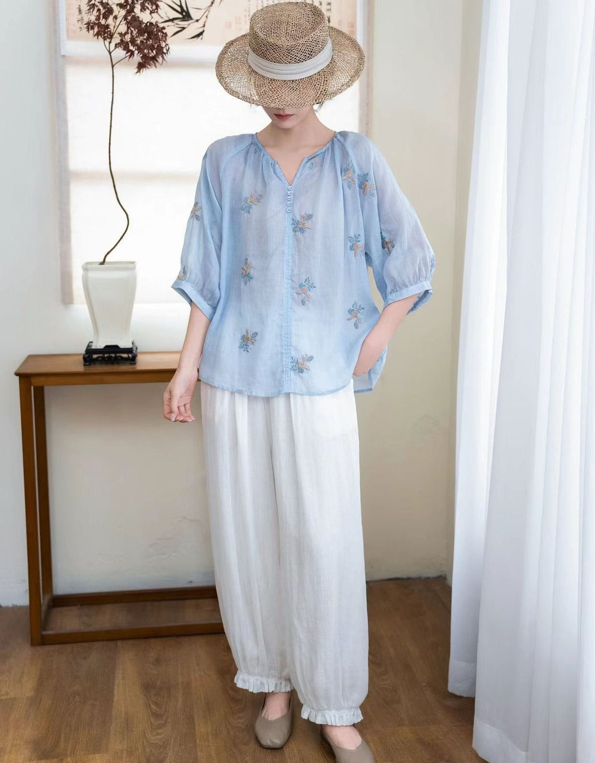 Stylish pink cotton blouse women relaxed fit