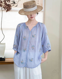 Loose fit cotton blouse women breathable fabric