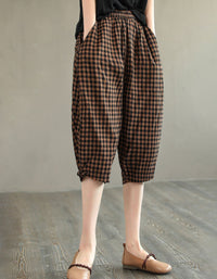 Casual Gingham Cropped Lantern Pants for Women