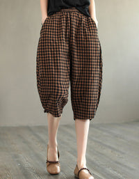 Vintage Checkered Wide Leg Cropped Pants Women