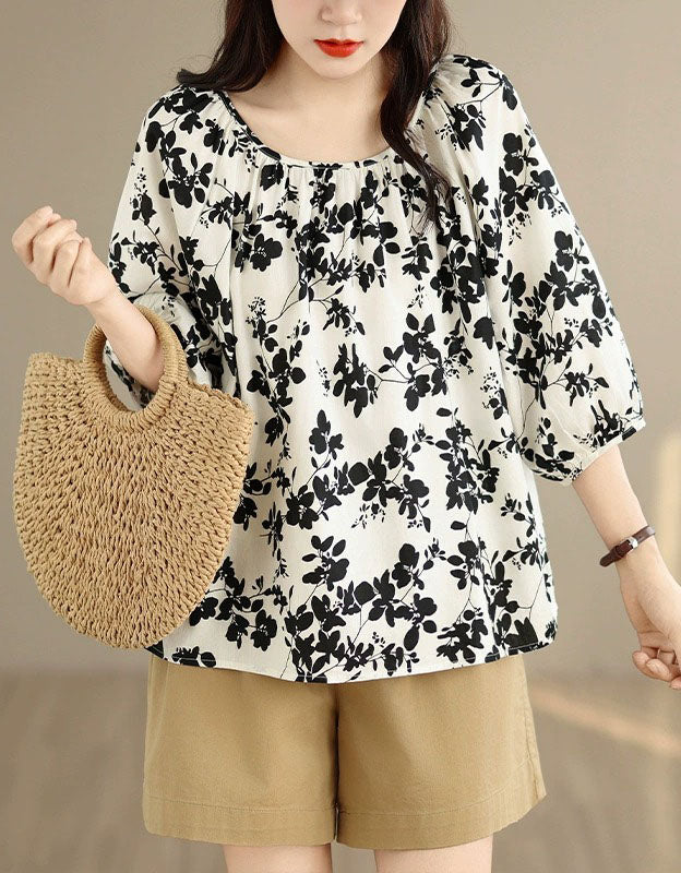 Women Boho Floral Loose Half Sleeve Summer Tunic Top