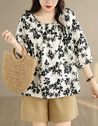 Women Boho Floral Loose Half Sleeve Summer Tunic Top