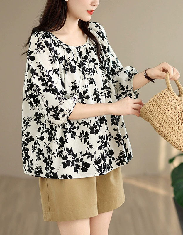 Relaxed Fit Floral Print Lightweight Women's Blouse