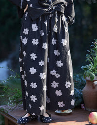 Boho Wide Leg Floral Trousers for Women Summer