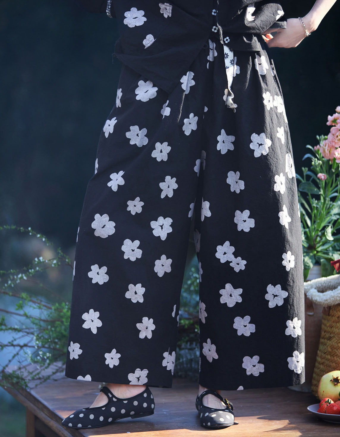 Casual Black Floral Culottes Wide Leg Lounge Pants
