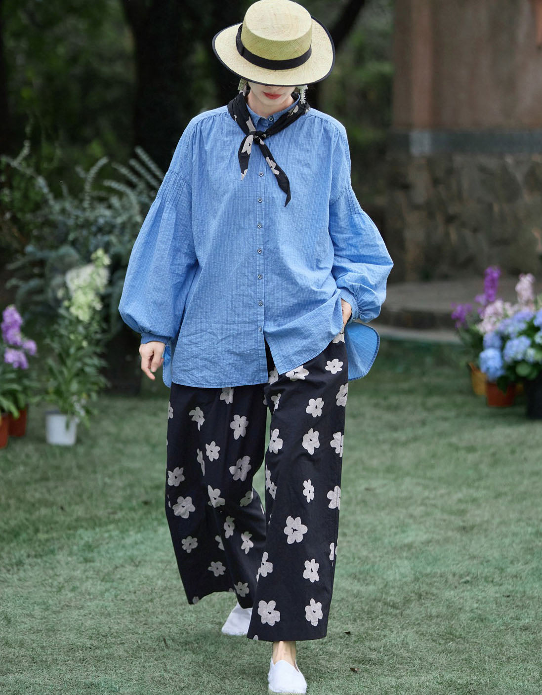 Women High Waist Floral Palazzo Pants Loose Fit