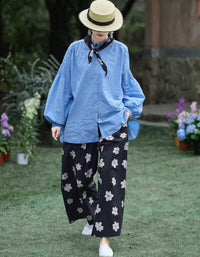 Women High Waist Floral Palazzo Pants Loose Fit