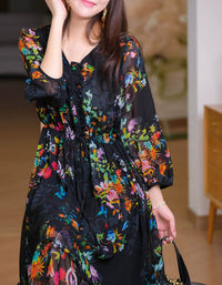 Bohemian Floral Print Dress – Long Sleeve Vintage Midi Dress